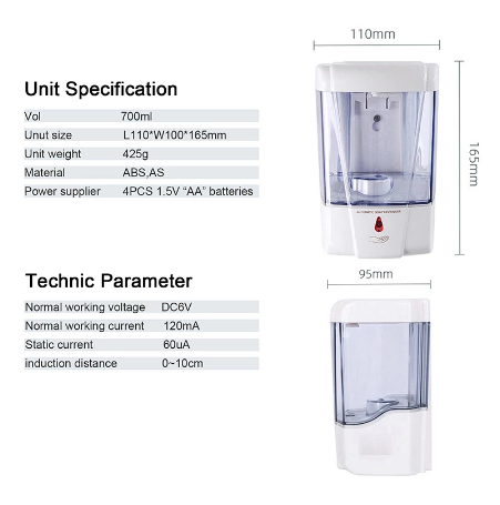 Dispensador automático plástico ABS de jabón y gel