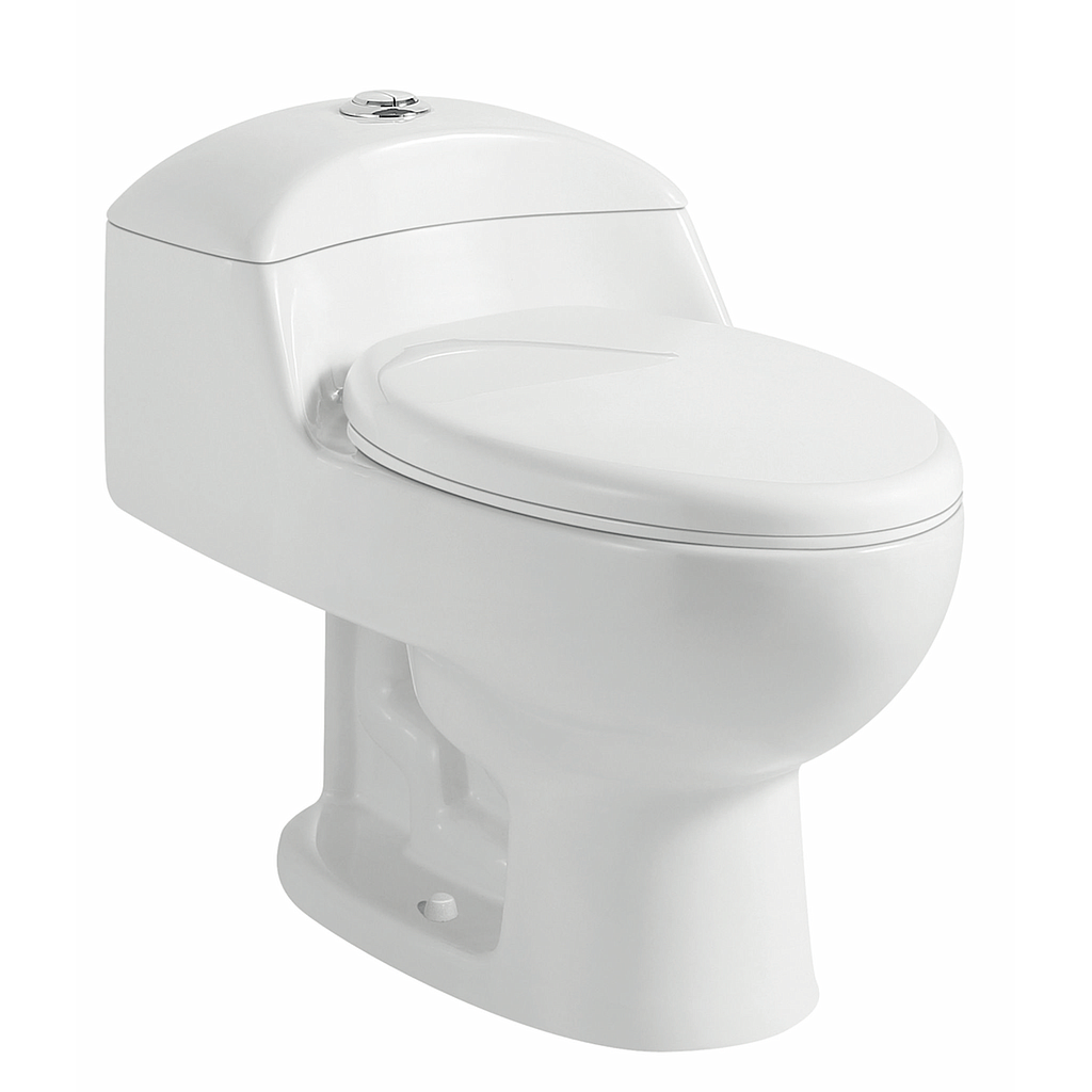 Inodoro elongado de una pieza con asiento caida lenta, y descarga 1.28gpf/4.8lpf marca OrtonBath